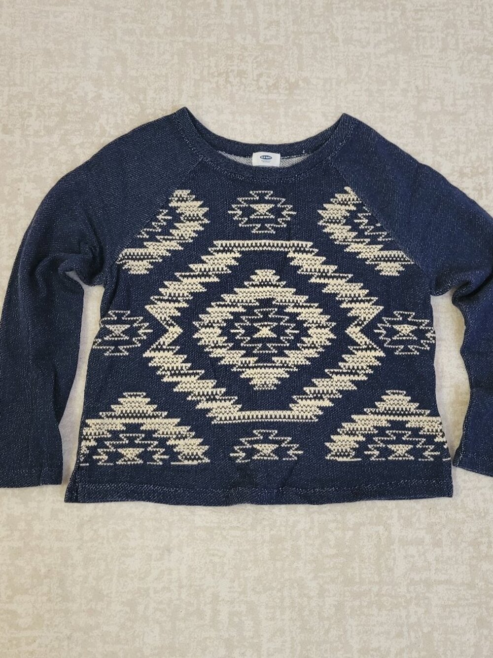 Old Navy Terrycloth Tribal Aztec Knit Sweater Womens Medium Blue Cream Southwest